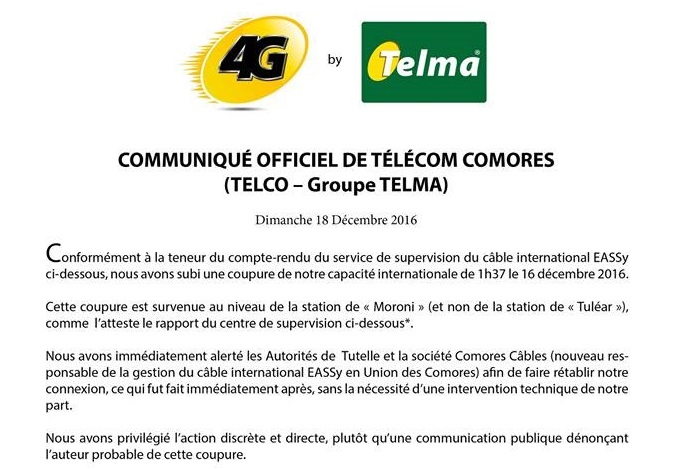 image Passe d’arme entre Comores Telecom et Telma